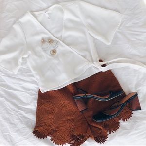 UO Rust/Copper High-waisted Lace Shorts